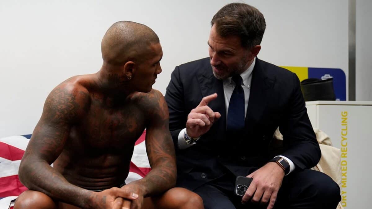 Conor Benn and Eddie Hearn post-fight