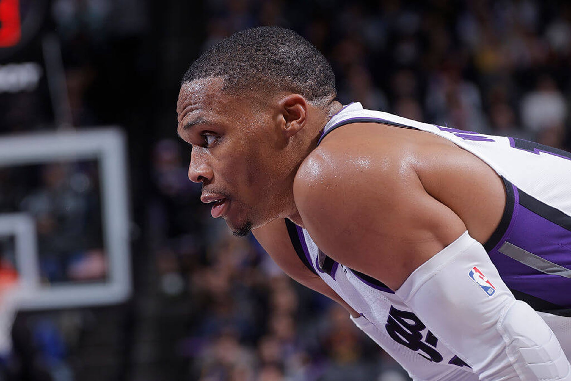 Russell Westbrook of the Sacramento Kings looks on during the game against the Golden State Warriors on Nov. 5 at Golden 1 Center.