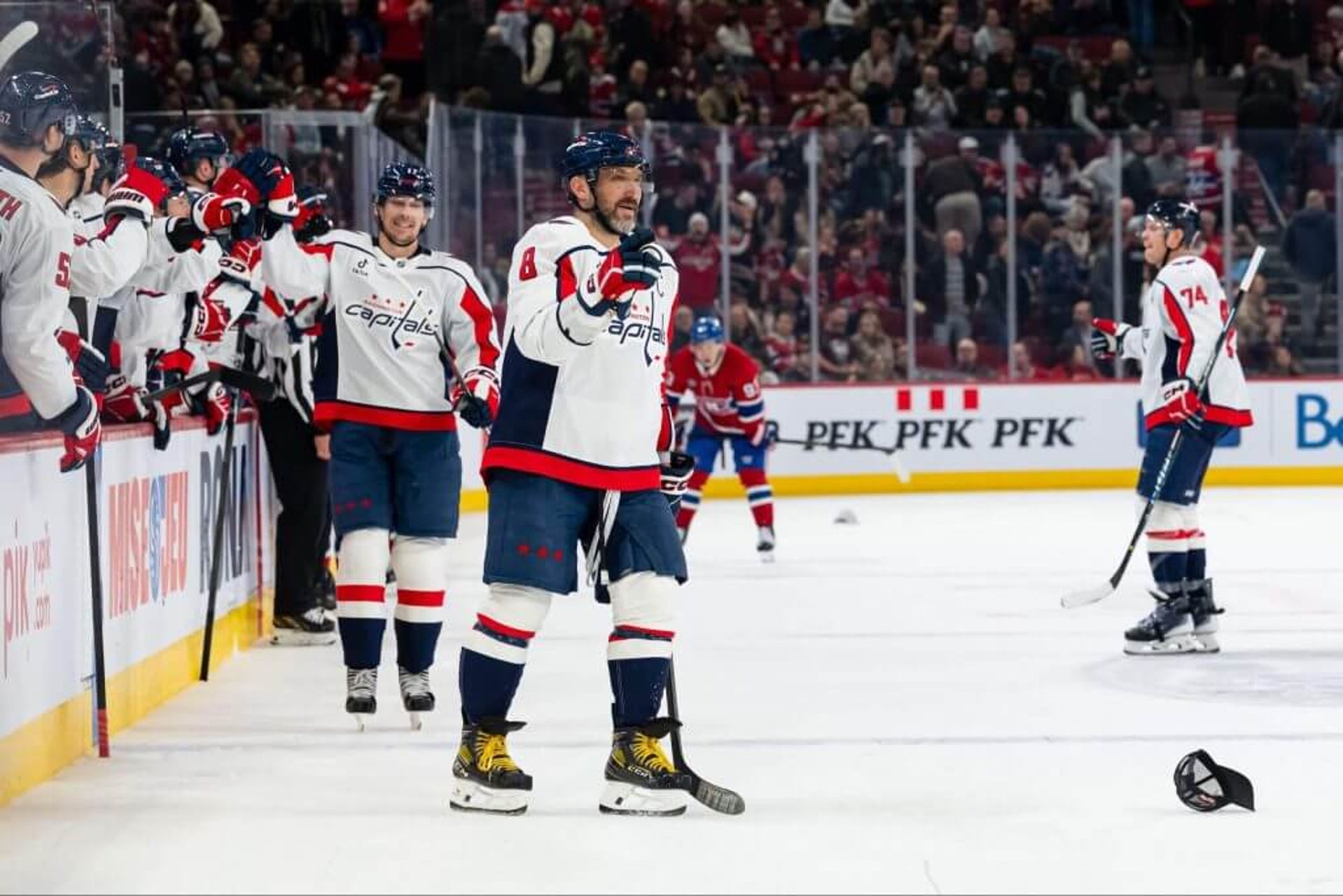 Alexander Ovechkin reacts after scoring a hat trick in the third period against the Montreal Canadiens on Nov. 20.
