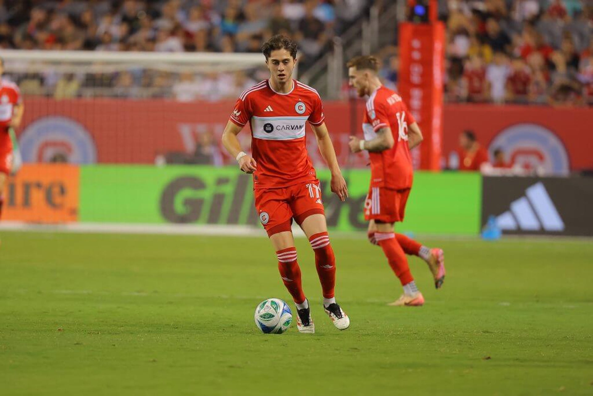 Fire midfielder Brian Gutiérrez with the ball during a game against the Columbus Crew.
